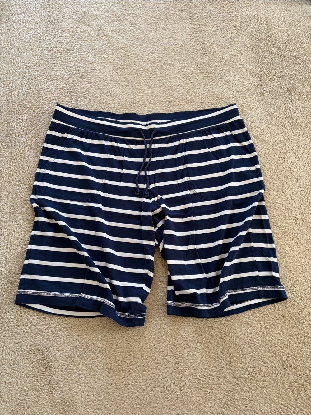 Womens Navy and White Striped Lounge Shorts